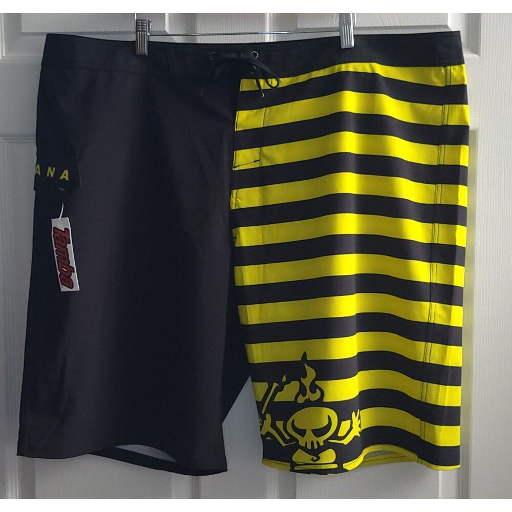 Tamba Surf‎ Company Kauai Mens 44 Striker Shorts 11" Inseam Black Yellow